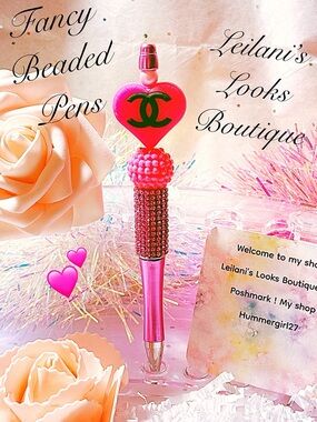 Fancy beaded Pen/gifts/hot pink heart/pink beads/